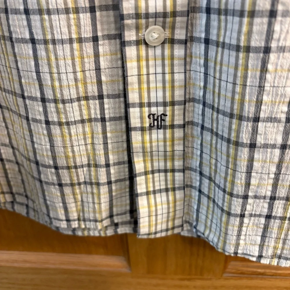 Hickey Freeman Multi-Color Plaid Shirt Button Up Long Sleeve Mens L Large Cotton